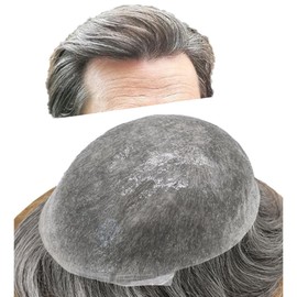 PU Skin Toupee for Men Human Hair Pieces 10x8 Thin Skin 0.06mm Mens Toupee Hair Replacement System Natural Front Man Hair Prosthesis Units Protesis Capilar Hombre #1B90 Natural Black+90% Gray