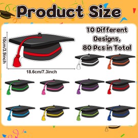 gisgfim 80Pcs Graduation Hat Cutouts Large Graduation Cap Bulletin Board Decorations Colorful Grad Cap Classroom Decor for Boy Girl DIY Craft Photo Wall Door 2025 Kindergarten Preschool Party Supplies