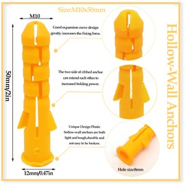 100pcs Drywall Anchors,Self Drilling Anchors Plastic Hollow Wall Anchors Plugs(M10x50mm)
