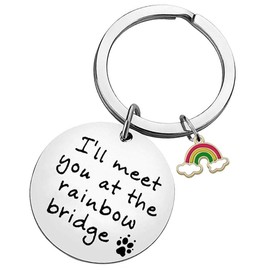 AWIWTOBQ Keychain, I'll Meet You at The Rainbow Bridge, Pet Memorial Gift, Pet Loss Gift, Pet Sympathy Gift for Dog Lovers, Remembrance Gift for Pet Owner with Rainbow Charm