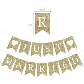 Pre-Strung Just Married Banner, Pink Glitter Wedding Party Banner Just Married Sign Wedding Reception Decorations Bridal Shower Engagement Party Decor Photo Prop