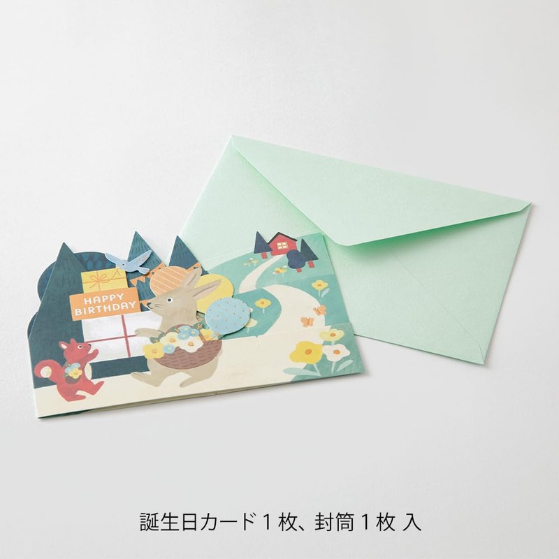 Midori 88766006 Message Card 3D Birthday Forest Animal Pattern