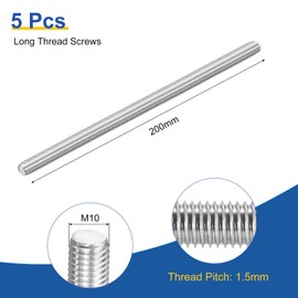 uxcell M10x200mm Fully All Threaded Rod, 2Pcs 316 Stainless Steel Long Threaded Screw 1.5mm Thread Pitch Right Hand Threads for Furniture Mounting Assembly Fastening