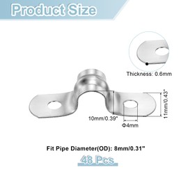 sourcing map 48Pcs Rigid Pipe Straps, 8mm(0.31") 201 Stainless Steel 2 Hole U-Shaped Bracket Tube Hanger Pipe Clamps for Fixing Pipe Cable