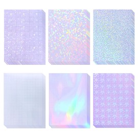 36 Sheets Holographic Laminate Sheets Transparent Holographic Sticker Paper Self Adhesive laminating sheets Clear Vinyl Waterproof Holographic Overlay for Sticker Pape, 8.5x11 inch 6 Patterns