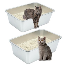 YUEPET 2 Packs Large Stainless Steel Cat Litter Box, Non Stick Metal Cat Litter Pan, Rustproof Tall Cat Litter Tray Easy to Clean Suitable for Cats Kitty 19.7"x13.7"x7.9"