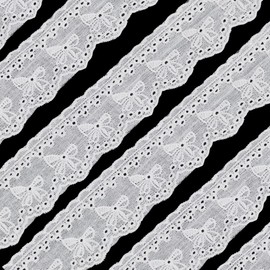 HOBBIESAY 10 Yards White Eyelet Lace Ribbon 1-3/8 Inch Wide Cotton Lace Embroidery Ribbon Ruffle Lace Craft Trim for Sewing Home Decoration DIY Crafts Clothing Accessories Supply