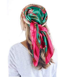 QBSM 35'' Satin Large Square Head Scarf Silk Feeling Neck Scarves Hair Sleeping Wrap Lightweight Headscarf for Women