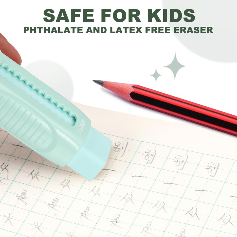 M&G 8 Pack Erasers, Green Sliding Retractable Eraser Push Pull