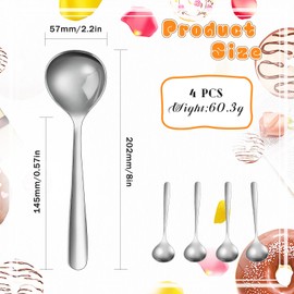 BOSMIOW 4 Pack Stainless Steel Heavy Round Ladle,8 Inch Long Handle Tablespoon,Small Soup Spoons,Flatware Set for Home,Kitchen,Restaurant,Dishwasher Safe