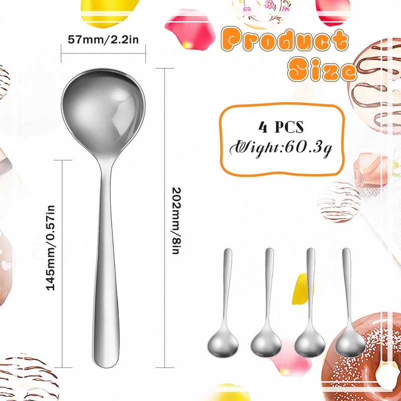 BOSMIOW 4 Pack Stainless Steel Heavy Round Ladle,8 Inch Long