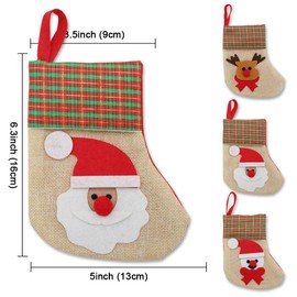 OurWarm 12PCS Mini Christmas Stockings, 3D Small Christmas Stocking Bulk Burlap Cutlery Holders Tableware Bags, Santa Snowman Reindeer Christmas Stockings for Xmas Party Table Decorations
