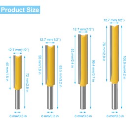 Set of 4 Milling Cutters for Router 8 mm Shank, Extra Long Flush Cutter, for Wood Cutter Cutting Groove Milling (72 mm, 83 mm, 96 mm, 109 mm)