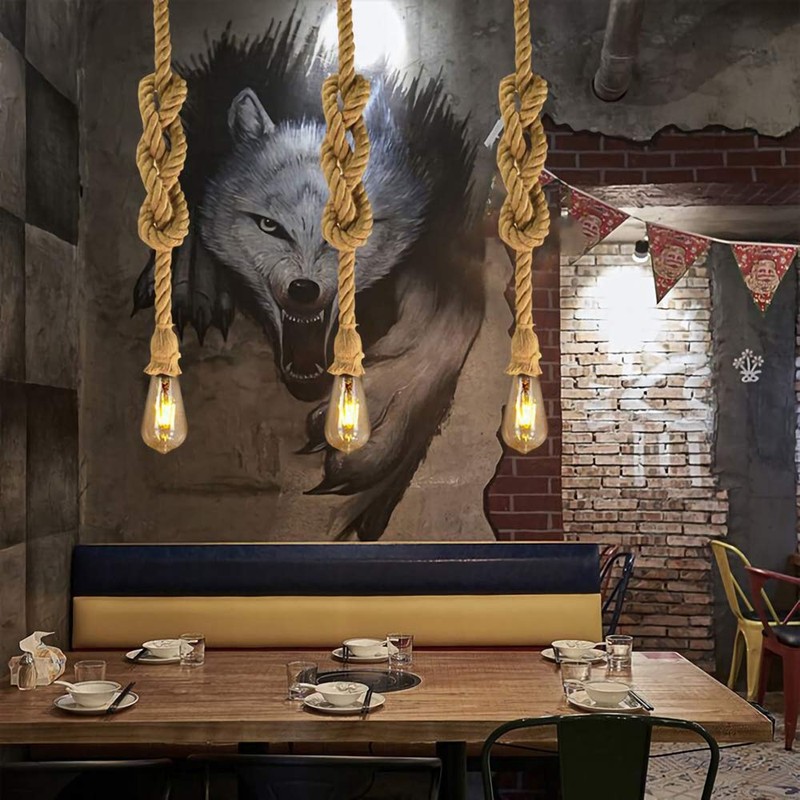 COOBATG Hemp Rope Chandelier Single Head;Pendant Lamp E27 Base Ceiling