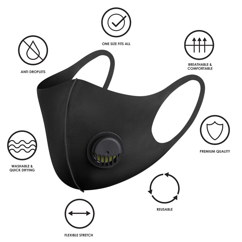 NUÜR 8pcs Fabric Resuable Face Mask with Air Valve and