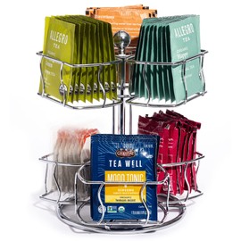 Sorbus Tea Bag Spinning Carousel - Tea Caddy Organizer for Countertop - Matcha Station Accessories - 2 Tier Revolving Storage for Pantry - Holds Up to 60 Large Tea Bags