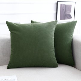 Jepeak Pack of 2 Corduroy Decorative Throw Pillow Covers Soft Solid Striped Cushion Covers Farmhouse Modern Square Home Decor Pillow Cases for Couch Sofa Bedroom (24x24 Inch, Olive Green)