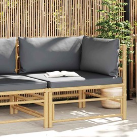 vidaXL Patio Corner Sofa - Durable Bamboo Construction with Dark Gray Cushions - Flexible Modular Design, Ideal for Garden, Terrace or Patio