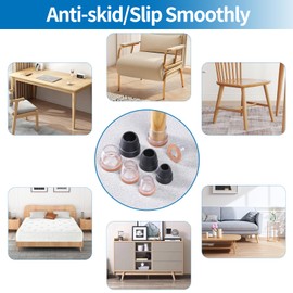 Ezprotekt Protective Caps for Chair Legs with Felt, Pack of 16, Rubber Furniture Leg Cups, Diameter 26-32 mm Table Leg Cover, Furniture Mat for Hardwood Floors, Round, Black, Round, Fit 1-1.25 Inches