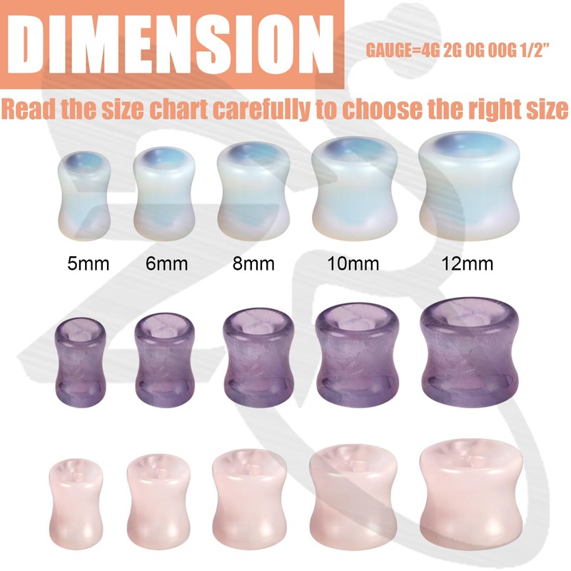 ZS 1 Pair Double Flared Nature Stone Ear Tunnel Plugs