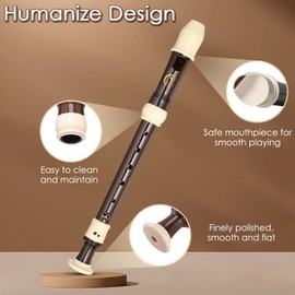 Soprano Recorder 8 Hole Flute in C Made of ABS Resin with Cleaning Rod Fingering Chart and Leather Storage Bag for Beginners Children (Brown)