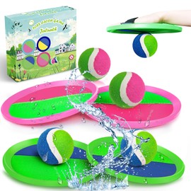 Jalunth Ball Catch Set Game Paddle - Beach Toys Back Yard Pool Outdoor Games Backyard Camping Throw Catch Toss Age 3 4 5 6 7 8 9 10 11 12 Years Old Boys Girls Kids Adults Family Outside Easter Gifts