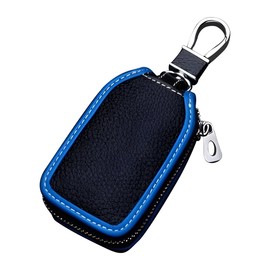 Osilly Car Key Fob Cover Case, Leather Auto Smart Key Holder Keychain Case with Mesh Window for Remote Key Fob（Black/Blue）
