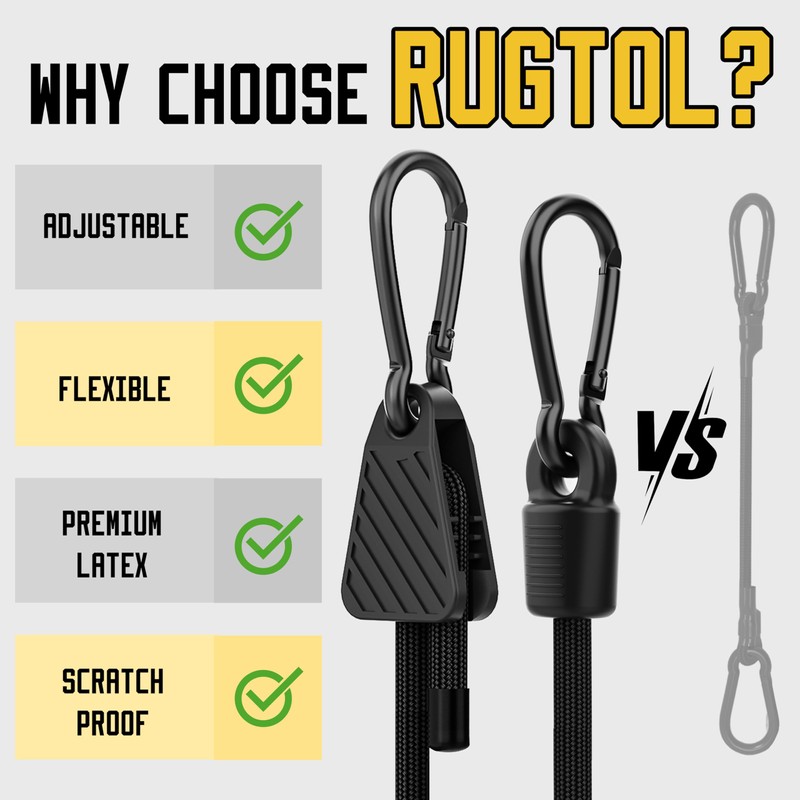 Rugtol Adjustable Bungee Cords with Hooks, 6 Pack Heavy Duty