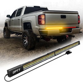 OPT7 Redline Parlux 48" Aluminum Truck Tailgate Light Bar w/Sequential Amber Turn - Rigid 2-Section Triple Row LED Strip, Dynamic Taillight w/Ignition Sequence, Triple-Flash White Reverse, Red Running