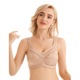 Mastectomy Bra Invisible Pockets for Breast Forms Flower Embroidery Pocket Bra 218 (Beige, 34C)