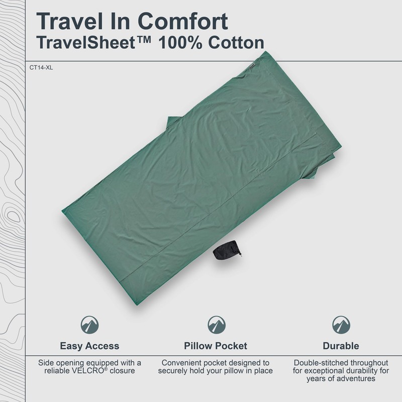 Cocoon Cotton TravelSheet (Cactus Blue, 94-Inch x 46-Inch)