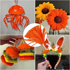 ESUOHYM 100 PCS Orange Pipe Cleaners Craft Bulk DIY Art Supplies for Kids, Adults Crafts, Thick Chenille Stems Fuzzy Wire Sticks Holiday Decorations and School Supplies