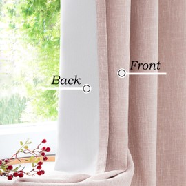 Pink Solid Full Blackout Curtain Panel Grommet Top Heavy Linen Texture Window Treatment for Bedroom Noise Reducing Energy Efficient Drapes with Liner, Rose Pink, 50" Wx108 L, 2 Panels