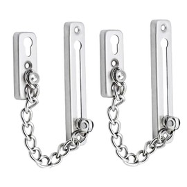 Litensh 2pcs Door Chain Lock, Stainless Steel Door Guard Anti-Theft Press Lock, Chain Door Guard Lock Latch Sliding Lock for Hotel Home Living Motel Apartment Bedroom Silver