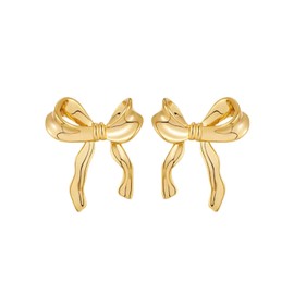 Bow Earrings for Women 18K Gold Plated Bow Earrings Trendy Ribbon Drop Dangle Earrings Dainty Bow Stud Earrings Gold Statement Earrings Party Prom Jewelry Accessories (Dainty Gold)