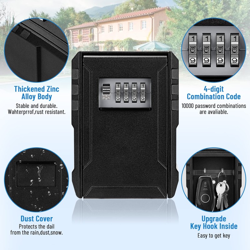 NEWIROVE Large Key Safe Wall Mounted Key Cabinet with Combination