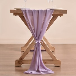 Socomi 29x170 Inches Light Purple Chiffon Table Runner Sheer Wedding Runner Romantic Rustic Table Runner for Wedding Party Baby Shower Decorations