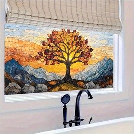 HOMETITUTE Stained Glass Window Film Window Privacy Film 39.3×17.7 Inchs Tree Glass Decorations Glass Windows Decorative for Home Living Room Sun Blocking Static Cling Sticker
