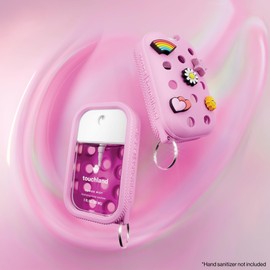 Touchland x Crocs Limited Edition Mist Case 1 Fl. OZ., Stylish Hand Sanitizer Spray Accessory, with 5 Jibbitz Charms and Keyring, Sugarpop Pink Color
