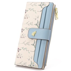 GAEKEAO Womens Wallet Slim Thin RFID Blocking Floral Leather Card Holder Bifold with Zipper Pocket Long Ladies Wallet