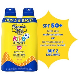 Banana Boat Sport Kids - Protector solar en aerosol SPF 50, paquete individual | Protector solar en aerosol para niños, protector solar para niños, SPF 50, libre de oxibenzona, 6 onzas cada uno
