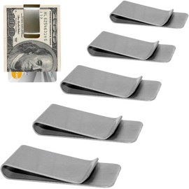 IFAMIO - portafolios de acero inoxidable con clip para dinero, 5 unidades, soporte para tarjetas de crédito, minimalista, plateado, 2X0.8X0.3 inch