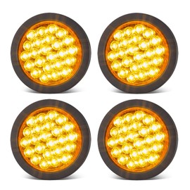 XtraGlow 4 Inch Round Amber LED Strobe Lights 24LEDs Tail Light Stop Turn Tail Light Brake Lights for Trailer Truck 10-30V IP67 Waterpoor 4Pcs