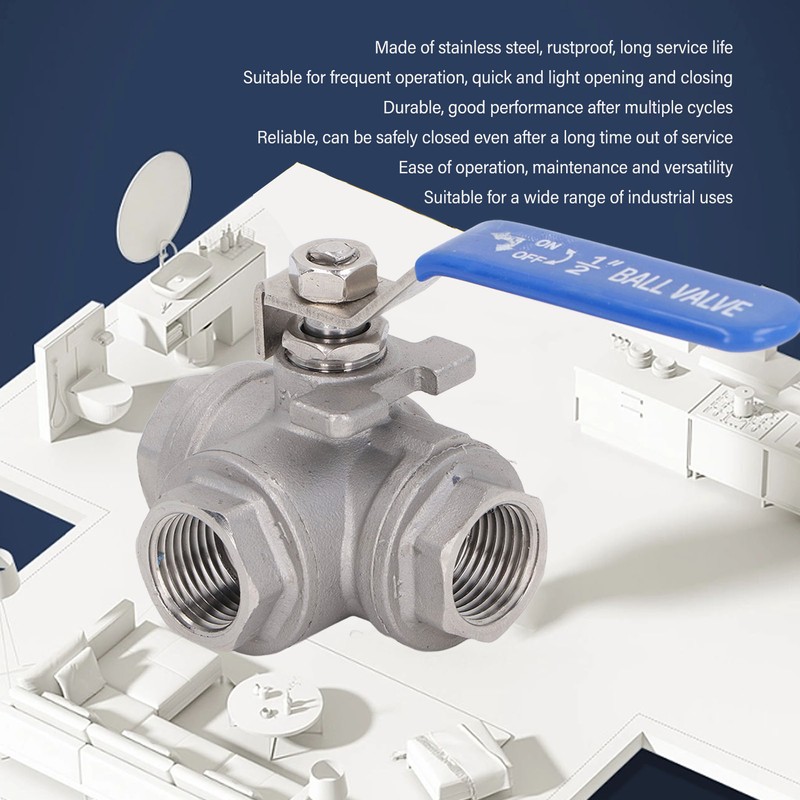 3 Way Ball Valve 1/2in DN15 304 Stainless Steel Female