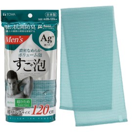 Towa Sangyo Body Towel, Soft Foam Silver Antibacterial Nylon Towel, Men's, Green, Approx. 11.0 x 47.2 inches (28 x 120 cm)