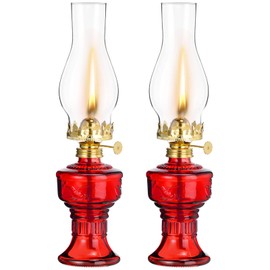 2 Pcs Chamber Oil Lamps for Indoor Use Vintage Kerosene Lamp Rustic Hurricane Kerosene Lantern with Adjustable Fire Wick Lighting Oil Lantern for Home Emergency Lighting, 13'' High(Red)