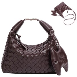 Handbag for Women with Pocket Weave Bags Lightweight Tote Bags Vegan Leather Hand Bag with Crossbody Handmade Work Bags Deep Purple