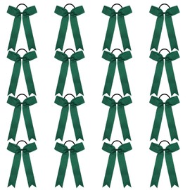 DEEKA 16 PCS Forest Green Collegiate Style Cheer Bows - Handmade Bows for Girls Teens Softball Cheerleader Sports