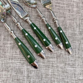 GULSARAYI Green Flatware Set Silverware Set for 1 Cutlery Set 5-PCS Durable 18/10 Stainless Steel Flatware Sets Utensil Sets Flatware Wedding Mirror Effect Tableware Forks Spoons And Knives Set