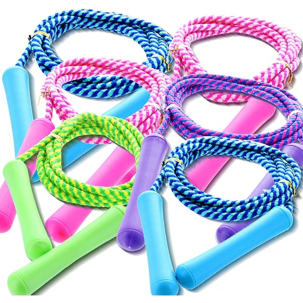 GiftExpress Adjustable Size Colorful Jump Rope for Kids and Teens - Outdoor Indoor Fun Games Skipping Rope Exercise Fitness Activity and Party Favor - Assorted Colors Pack of (6)